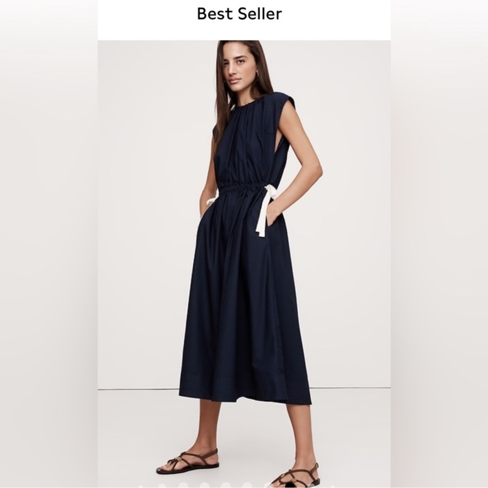 Banana Republic Elegant Navy Blue Sleeveless Cotton Dress